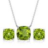 Peridot Necklace and Stud Earrings Set - Cushion Cut Sterling Silver