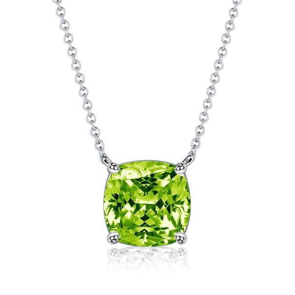 Peridot Necklace and Stud Earrings Set - Cushion Cut Sterling Silver
