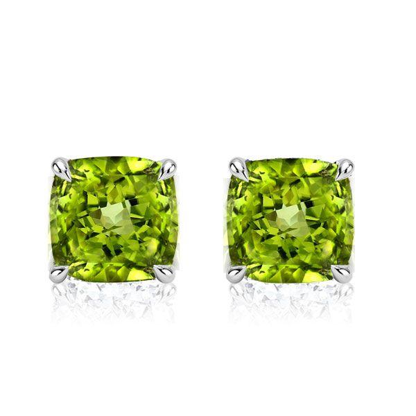 Peridot Necklace and Stud Earrings Set - Cushion Cut Sterling Silver