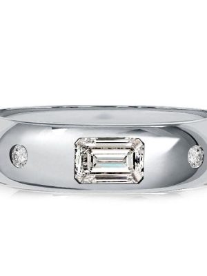 Emerald Cut Flush Setting Band Ring in 925 Sterling Silver with 0.58 CT. TW.