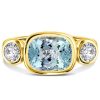 Aquamarine Three Stone Cushion Cut Engagement Ring in Rhodium-Plated Sterling Silver