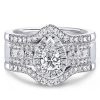 Halo Pear Cut Sterling Silver 3-Piece Wedding Set - 0.75 CT Center Stone