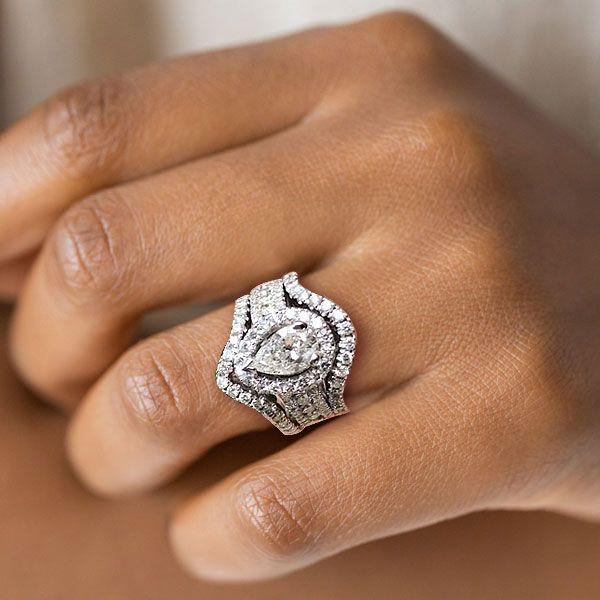 Halo Pear Cut Sterling Silver 3-Piece Wedding Set - 0.75 CT Center Stone