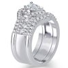 Halo Pear Cut Sterling Silver 3-Piece Wedding Set - 0.75 CT Center Stone