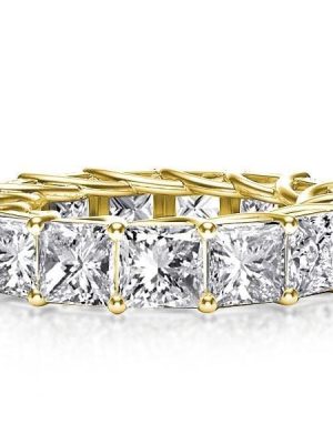 18K Gold Plated Sterling Silver Princess Cut Created White Sapphire Eternity Wedding Band