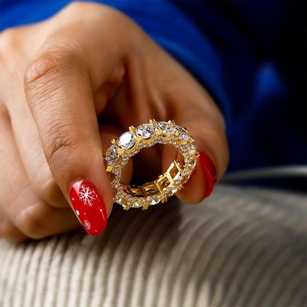 Dainty Double Prong Eternity Wedding Band in 18K Gold Plated Sterling Silver