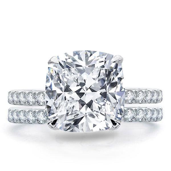 Classic Cushion Cut White Sapphire Bridal Ring Set in Sterling Silver