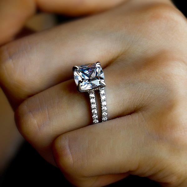 Classic Cushion Cut White Sapphire Bridal Ring Set in Sterling Silver