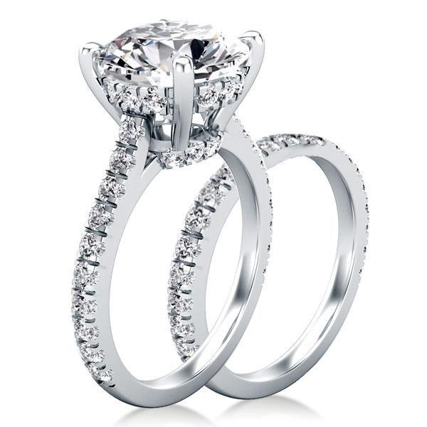 Classic Cushion Cut White Sapphire Bridal Ring Set in Sterling Silver