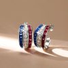 Triple Row Blue Sapphire and Ruby Hoop Earrings in Rhodium-Plated Sterling Silver