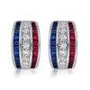 Triple Row Blue Sapphire and Ruby Hoop Earrings in Rhodium-Plated Sterling Silver