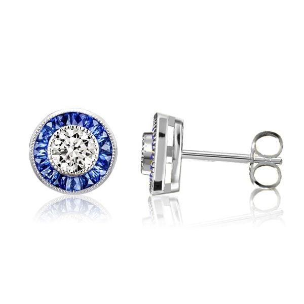 Fashion Halo Round Cut Stud Earrings in 925 Sterling Silver with Rhodium Finish