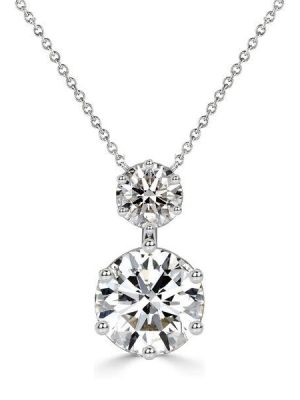 Sterling Silver Two Stone Round Cut Pendant Necklace - 2.44 CT. TW