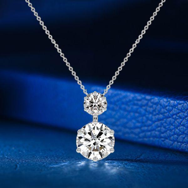Sterling Silver Two Stone Round Cut Pendant Necklace - 2.44 CT. TW