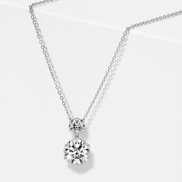 Sterling Silver Two Stone Round Cut Pendant Necklace - 2.44 CT. TW