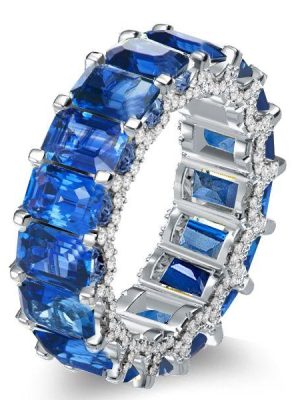 Emerald Cut Blue Topaz Eternity Band - 925 Sterling Silver