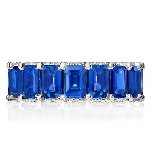 Emerald Cut Blue Topaz Eternity Band - 925 Sterling Silver