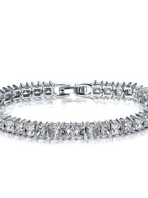 Princess Cut White Sapphire Tennis Bracelet - Silver Plated 7 Inch