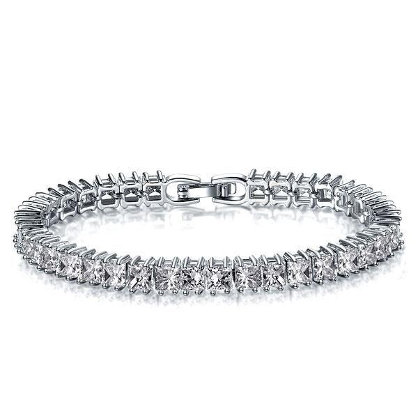 Princess Cut White Sapphire Tennis Bracelet - Silver Plated 7 Inch
