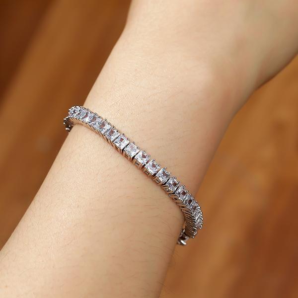 Princess Cut White Sapphire Tennis Bracelet - Silver Plated 7 Inch