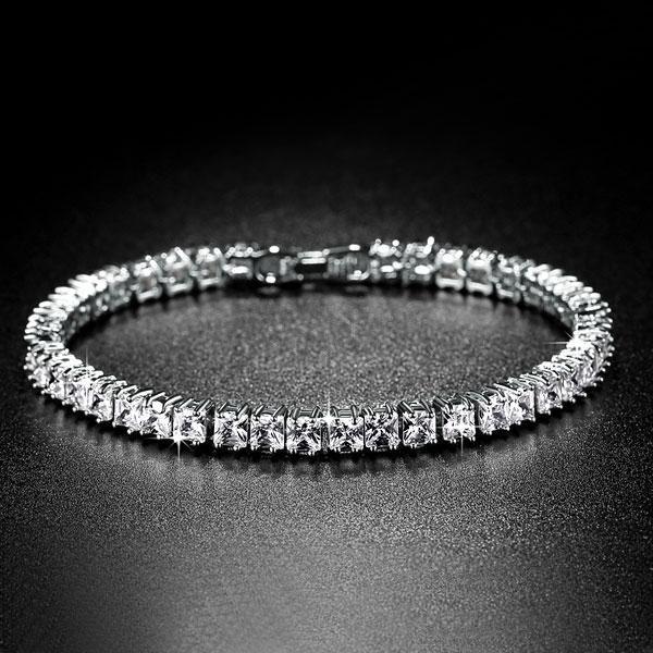 Princess Cut White Sapphire Tennis Bracelet - Silver Plated 7 Inch