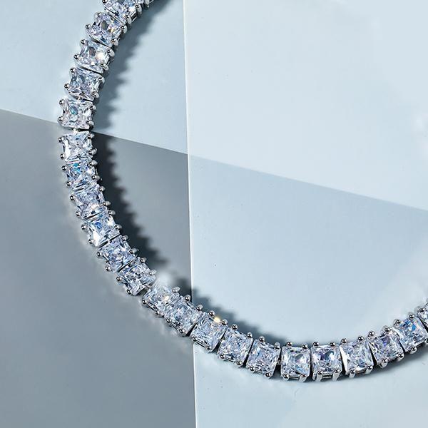 Princess Cut White Sapphire Tennis Bracelet - Silver Plated 7 Inch