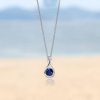 Round Cut Blue Sapphire Drop Pendant Necklace in 925 Sterling Silver