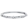Sterling Silver Bangle Bracelet with Bezel Set Round White Sapphire for Women