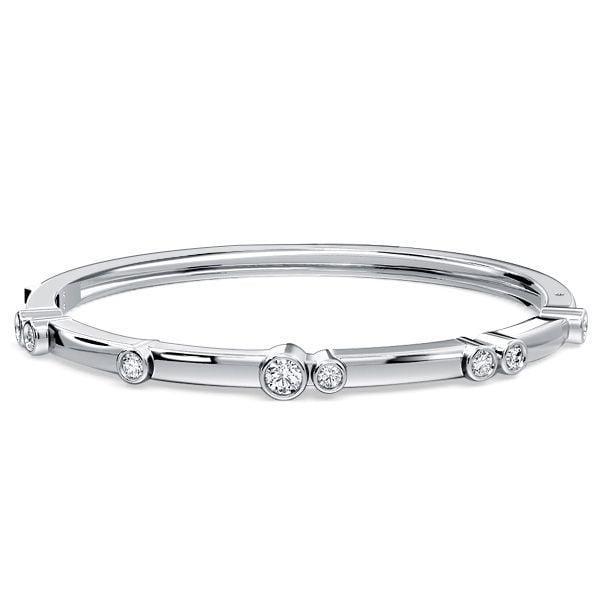Sterling Silver Bangle Bracelet with Bezel Set Round White Sapphire for Women
