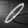 Sterling Silver Bangle Bracelet with Bezel Set Round White Sapphire for Women