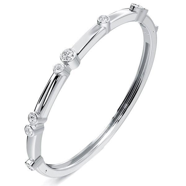 Sterling Silver Bangle Bracelet with Bezel Set Round White Sapphire for Women