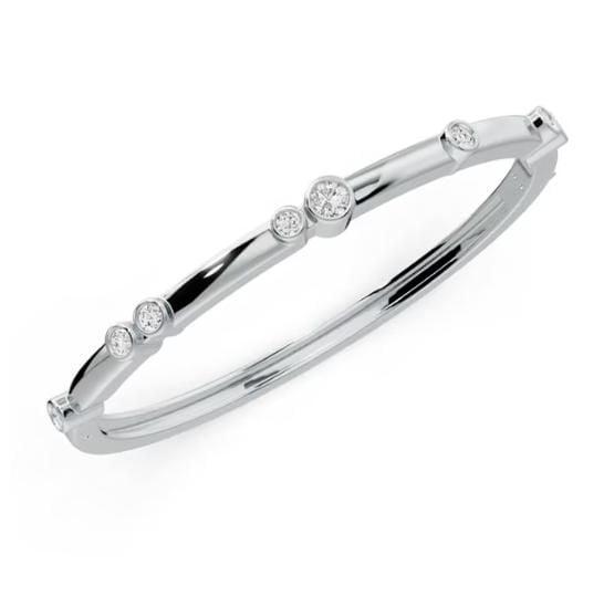 Sterling Silver Bangle Bracelet with Bezel Set Round White Sapphire for Women
