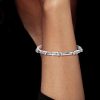 Sterling Silver Bangle Bracelet with Bezel Set Round White Sapphire for Women
