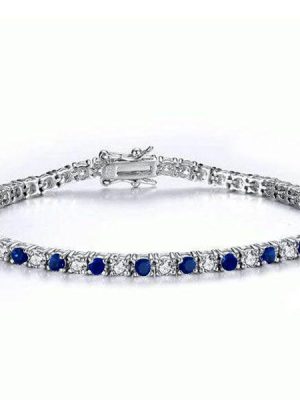 Blue & White Round Cut Cubic Zirconia Tennis Bracelet in Sterling Silver
