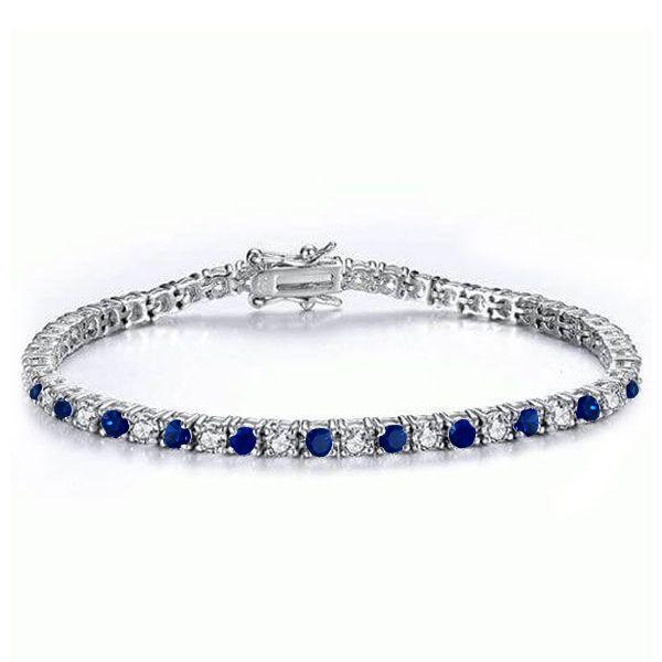 Blue & White Round Cut Cubic Zirconia Tennis Bracelet in Sterling Silver