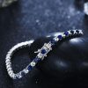 Blue & White Round Cut Cubic Zirconia Tennis Bracelet in Sterling Silver