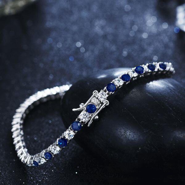Blue & White Round Cut Cubic Zirconia Tennis Bracelet in Sterling Silver