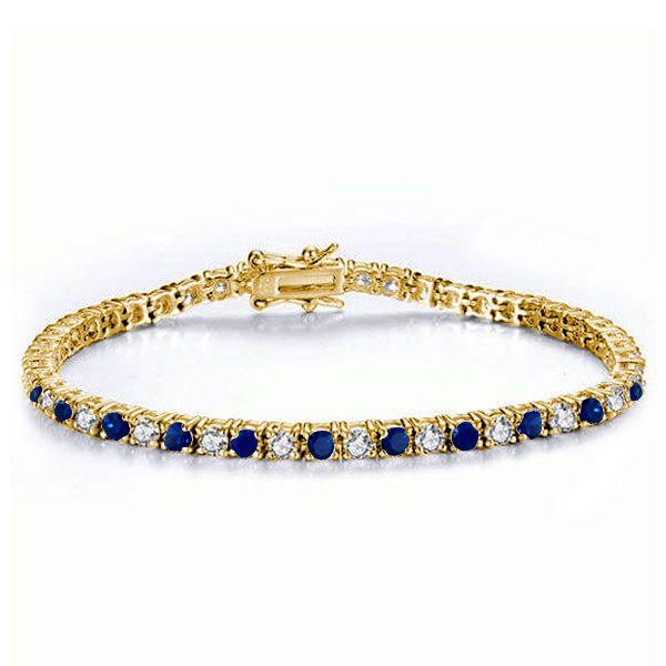Blue & White Round Cut Cubic Zirconia Tennis Bracelet in Sterling Silver