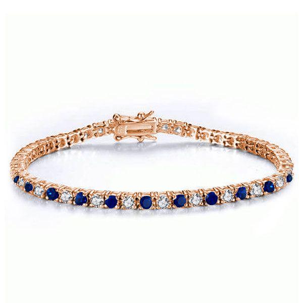 Blue & White Round Cut Cubic Zirconia Tennis Bracelet in Sterling Silver