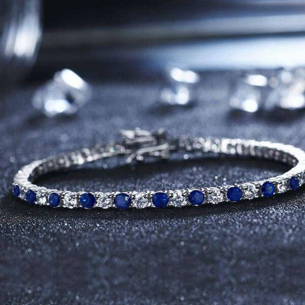 Blue & White Round Cut Cubic Zirconia Tennis Bracelet in Sterling Silver
