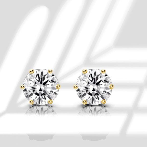 4.00 CT. TW. Six Prong Round Cut Stud Earrings in 18K Gold Plated Sterling Silver