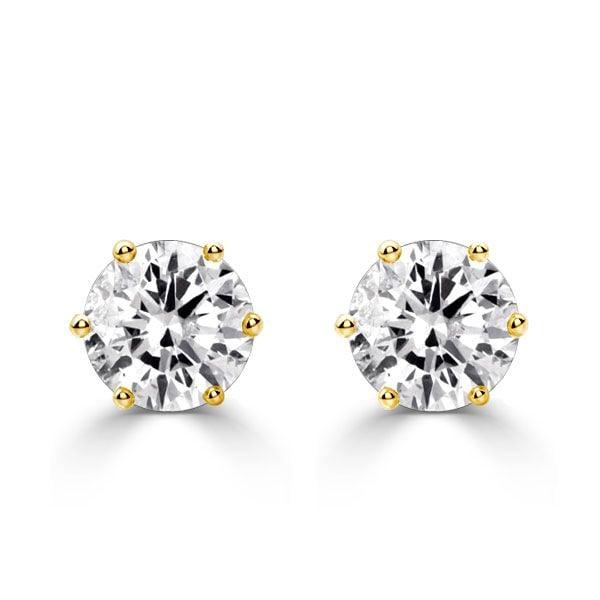 4.00 CT. TW. Six Prong Round Cut Stud Earrings in 18K Gold Plated Sterling Silver