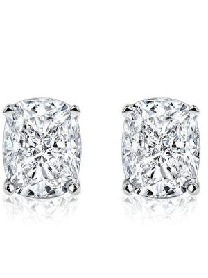 925 Sterling Silver Cushion Cut Stud Earrings for Women with Rhodium Finish