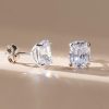 925 Sterling Silver Cushion Cut Stud Earrings for Women with Rhodium Finish