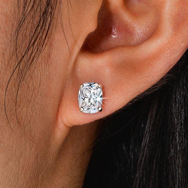 925 Sterling Silver Cushion Cut Stud Earrings for Women with Rhodium Finish