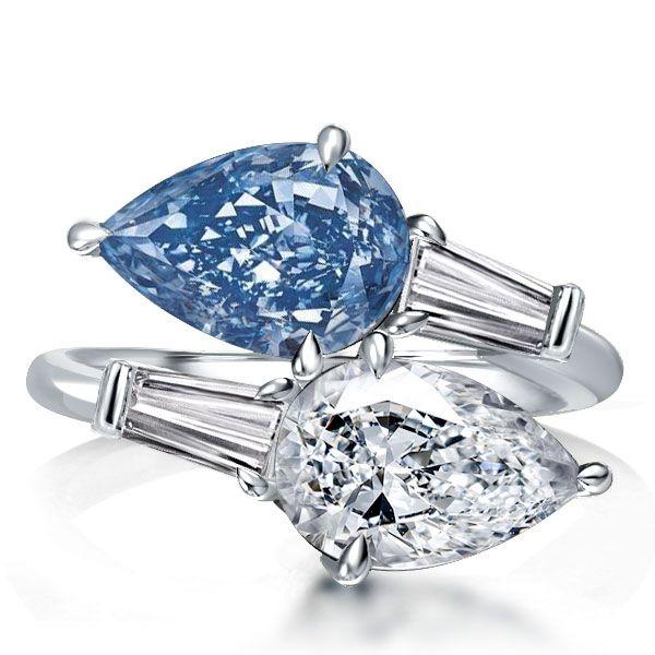 Pear Cut Twin Stone Engagement Ring - Sterling Silver