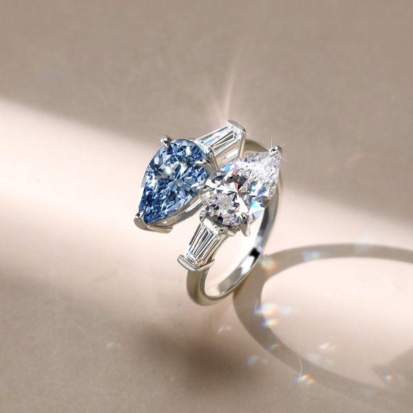 Pear Cut Twin Stone Engagement Ring - Sterling Silver