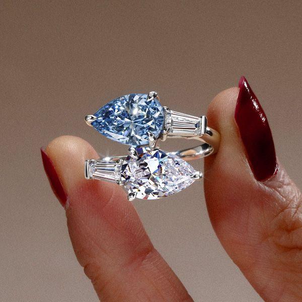 Pear Cut Twin Stone Engagement Ring - Sterling Silver
