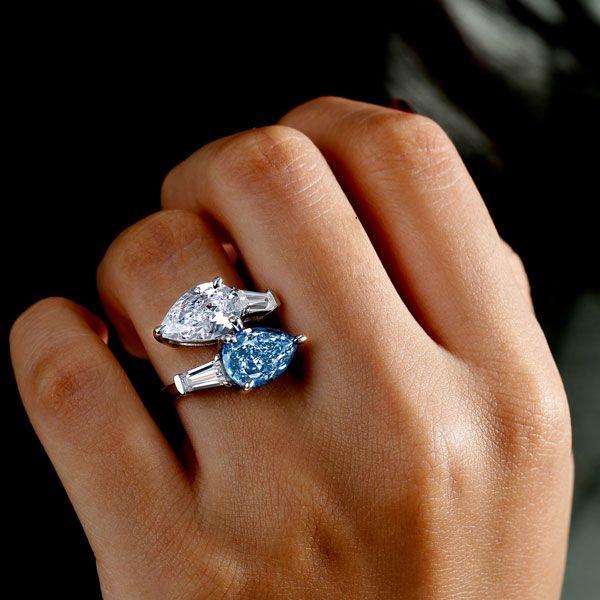 Pear Cut Twin Stone Engagement Ring - Sterling Silver