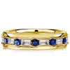Emerald & Blue Sapphire Eternity Band Ring - 18K Gold Plated Sterling Silver